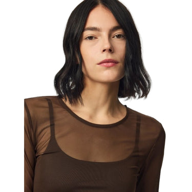 Maglie Donna Pieces - Pcninni Ls Mesh Top Noos Bc - Marrone