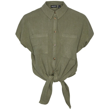 Camicie Donna Pieces - Pcvinsty Ss Tie Shirt - Verde