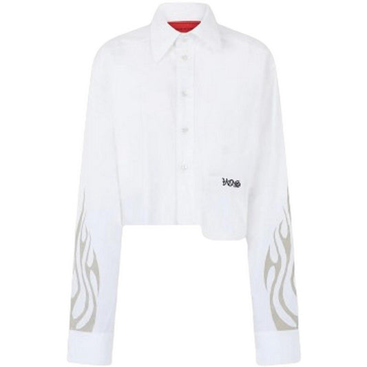Camicie Donna Vision of Super - White Crop Shirt With Printed Tribal Flames, Gotic - Bianco