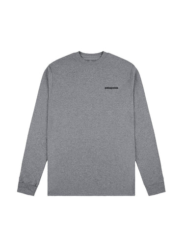 Koszule męskie z długim rękawem Patagonia – M's L/S P6 Logo ResponsibiliTee – Szare