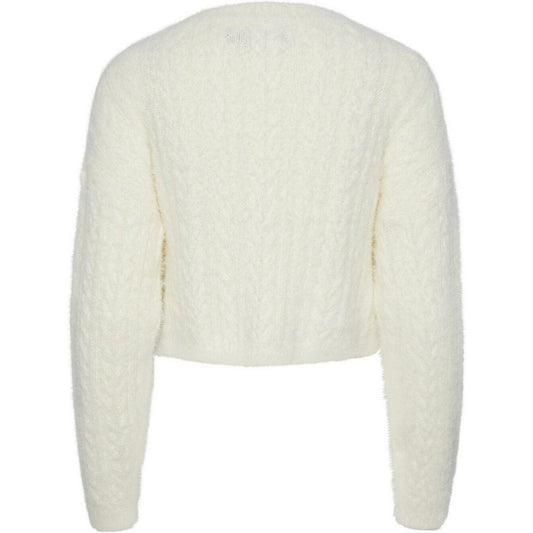 Maglie Donna Pieces - Pcjo Ls O-Neck Cropped Knit - Bianco