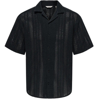 Camicie casual Uomo Only & Sons - Onsdani Crochet Ss Shirt Noos - Nero