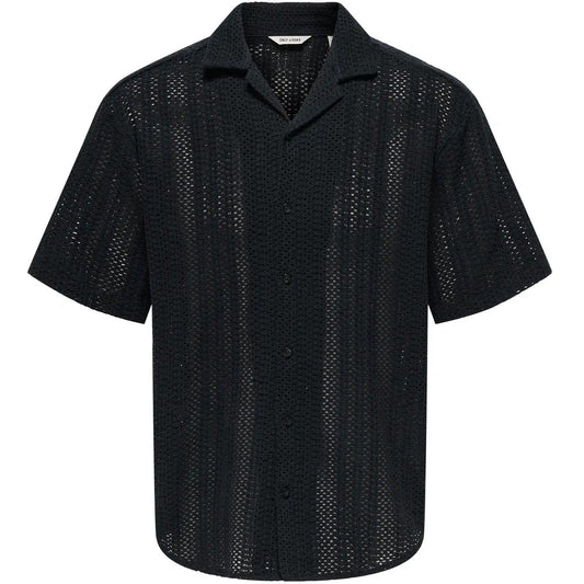 Camicie casual Uomo Only & Sons - Onsdani Crochet Ss Shirt Noos - Nero
