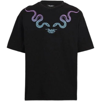 T-shirt Uomo Phobia - Black T-Shirt With Pink And Blue Snake Print - Nero