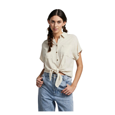 Camicie Donna Pieces - Pcvinsty Ss Tie Shirt - Beige