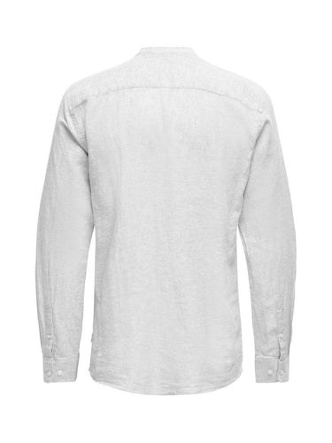 Camisas casual hombre Only & Sons - Onscaiden Ls Solid Linen Mao Shirt Noos - Blanco