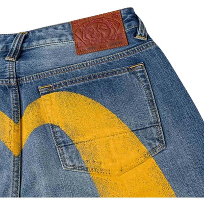 Jeans Uomo Evisu - Ht, Yellow Daicock Printed Jeans - Blu