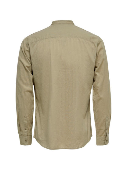 Camicie casual Uomo Only & Sons - Onsduke Ls Seersucker Solid Mao Shirt - Beige