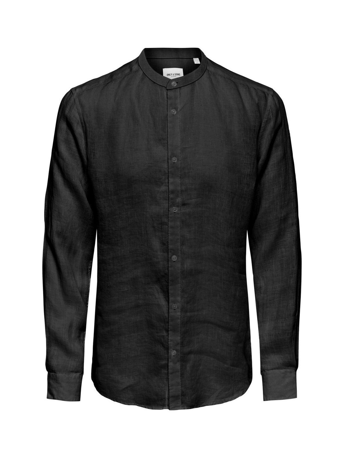 Camicie casual Uomo Only & Sons - Onskarlo Ls Mao Linen Shirt - Nero