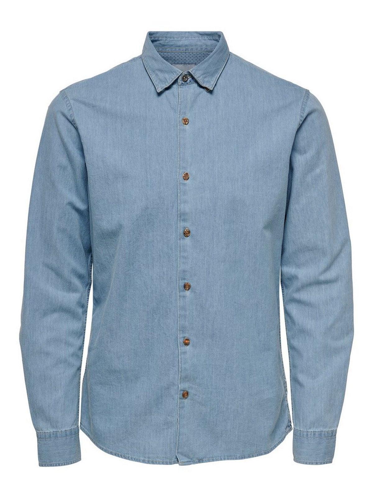 Camicie casual Uomo Only & Sons - Onsask Life Ls Chambray Shirt Noos - Celeste