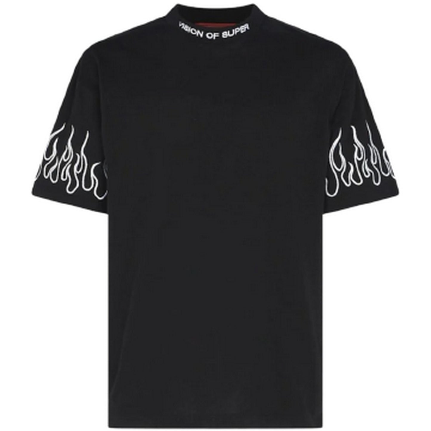 T-shirt Uomo Vision of Super - Black Tshirt With White Embroidered Flames - Nero