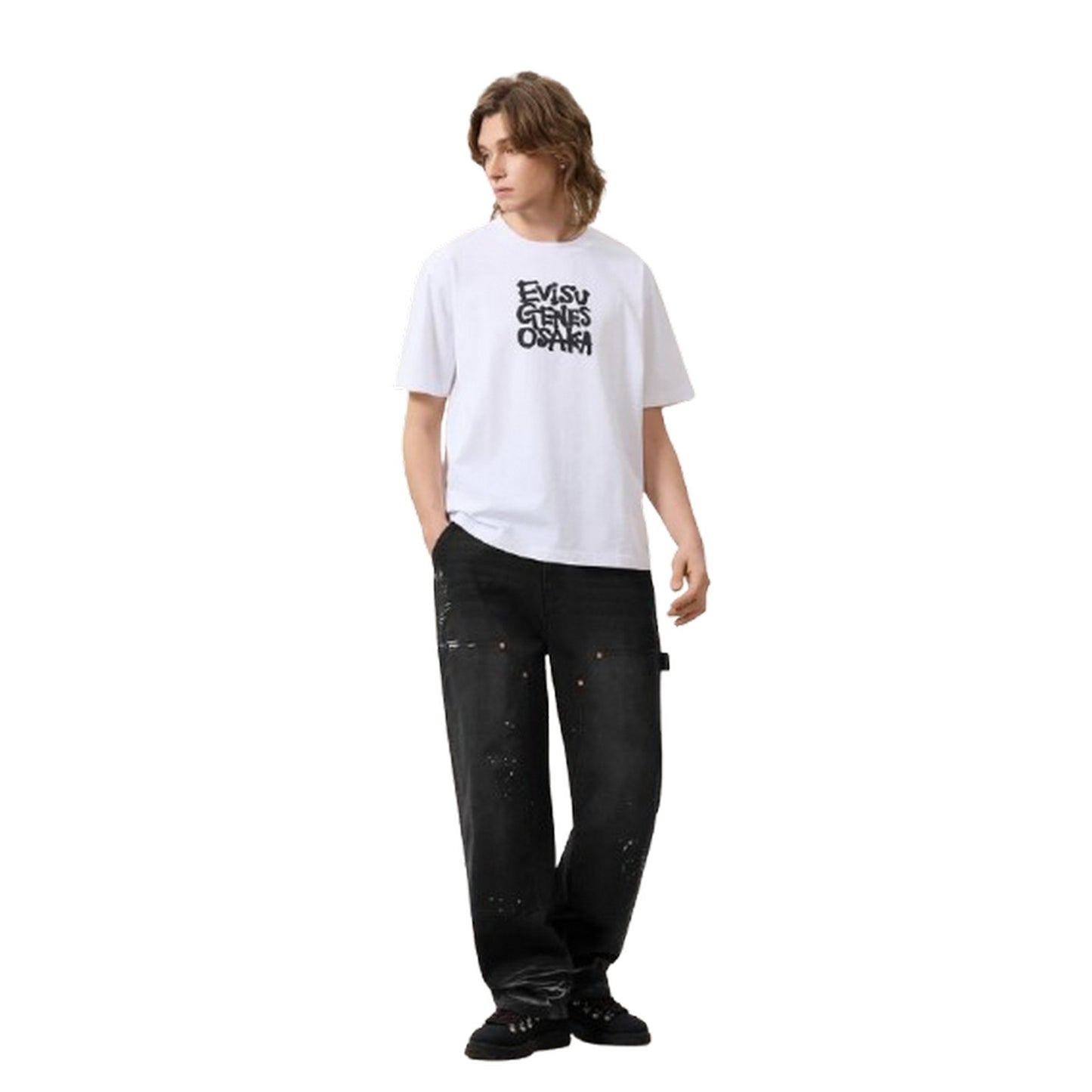 Pantaloni Uomo Evisu - Ej Heavy Washed And Distressed Daicock Pants - Nero