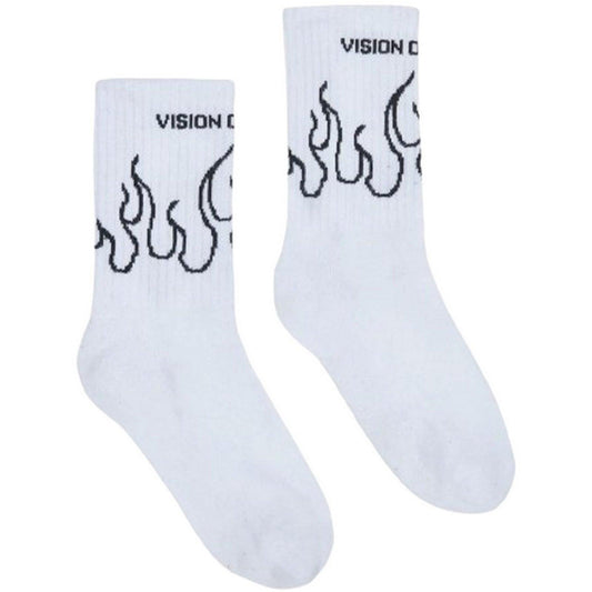 Calze Uomo Vision of Super - White Socks With Black Flame Contour - Bianco