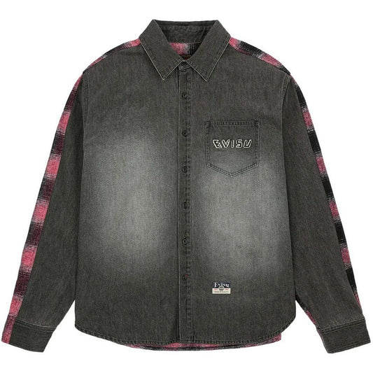 Camicie casual Uomo Evisu - Ht, Fabric Blocking Ls Denim Shirt - Nero