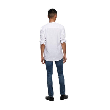 Camisas casual hombre Only & Sons - Onscaiden Ls Solid Linen Mao Shirt Noos - Blanco
