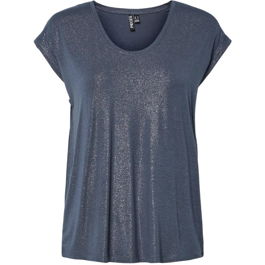 T-shirt Donna Pieces - Pcalice Ss Glitter Tee Jrs Noos Bc - Blu