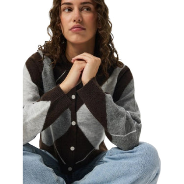 Cardigan Donna Pieces - Pcsally Ls Knit Check Cardigan Bc - Marrone