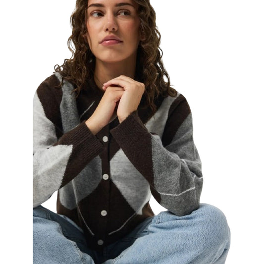 Cardigan Donna Pieces - Pcsally Ls Knit Check Cardigan Bc - Marrone