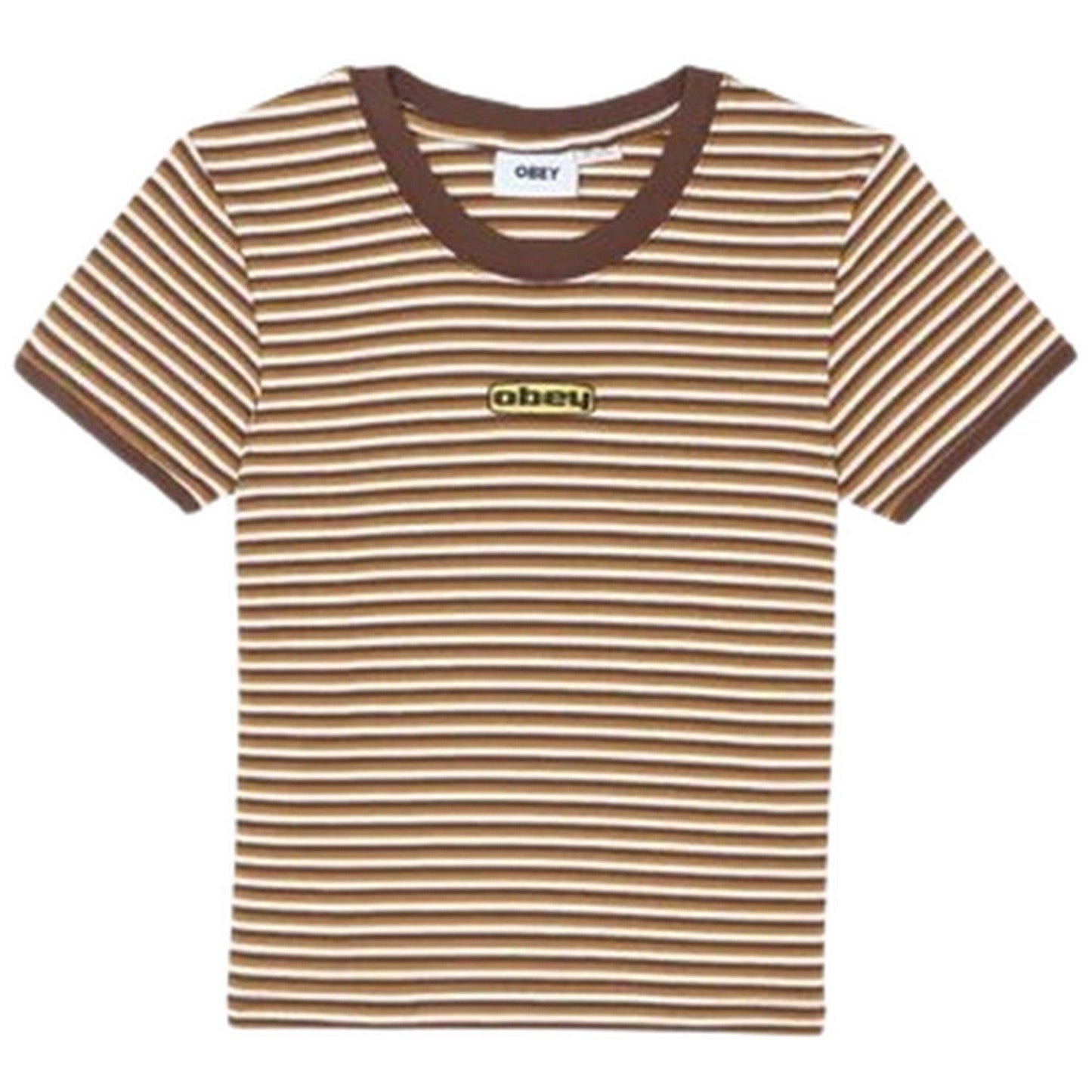 T-shirt Donna Obey - Cypress Stripe Baby Ringer Tee - Marrone