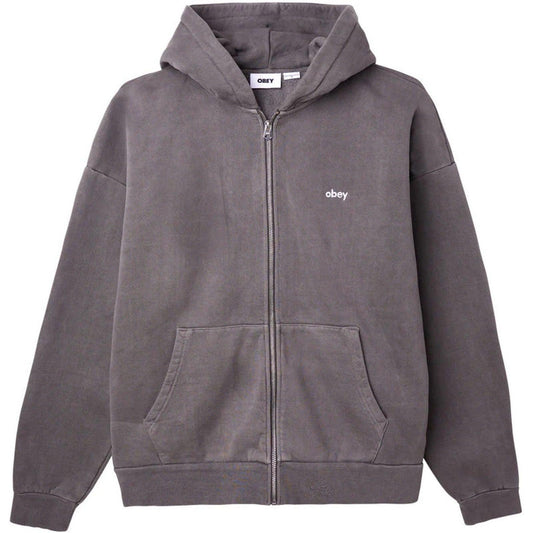 Felpe con cappuccio Unisex Obey - Lowercase Pigment Zip Hood Fleece - Grigio