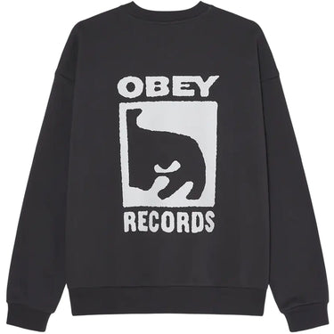 Maglie a manica lunga Uomo Obey - Obey Records Extra Heavy Crew Fleece - Nero