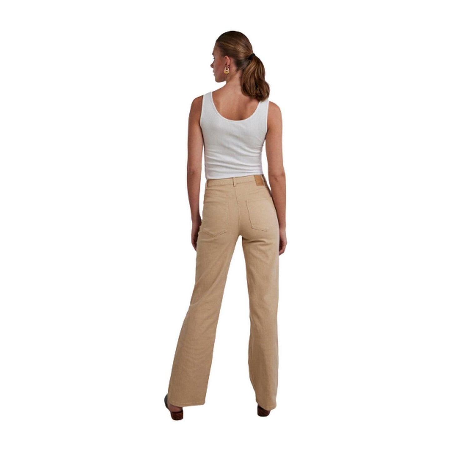 Jeans Donna Pieces - Pcpeggy Hw Wide Pant Colour Noos Bc - Beige