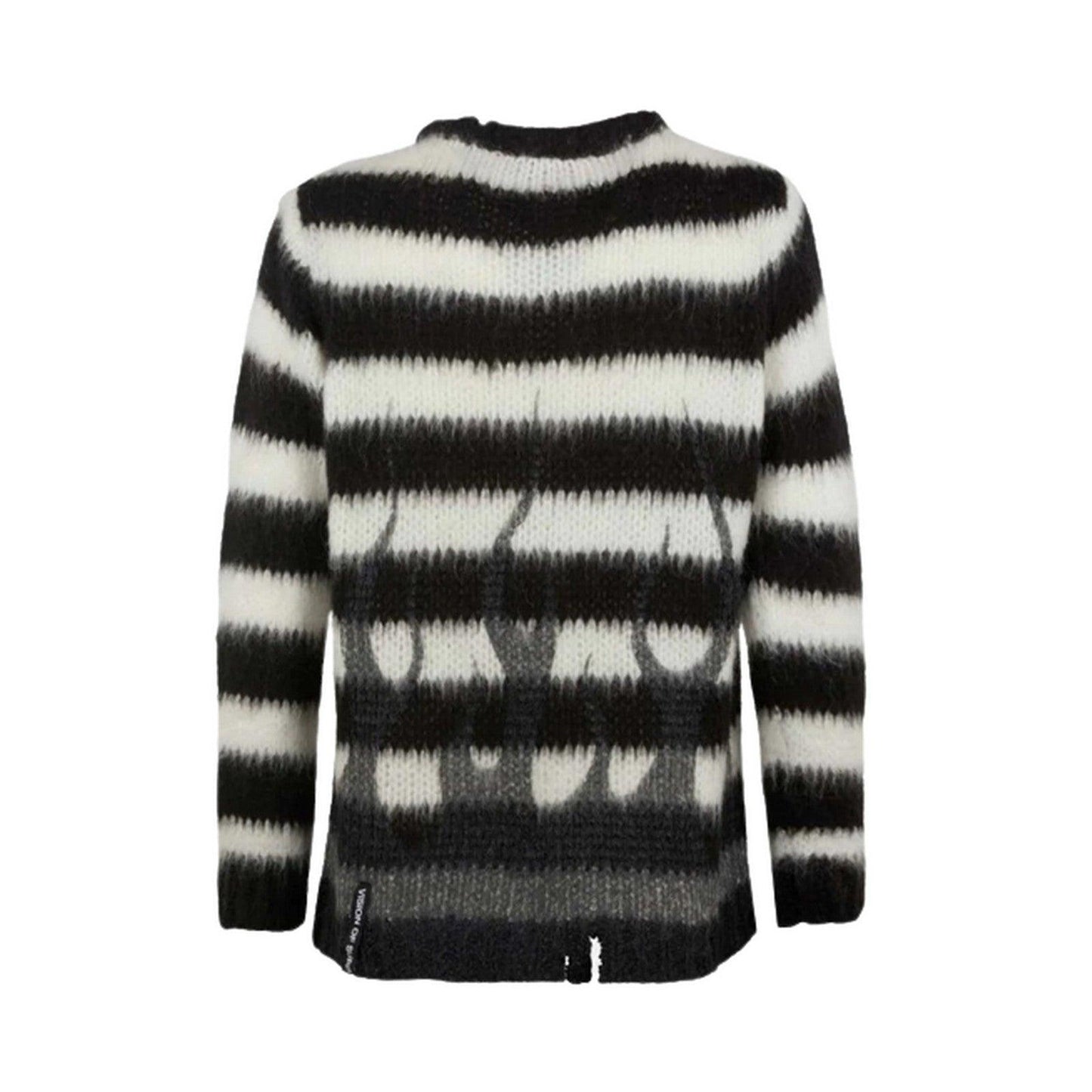 Maglioni Unisex Vision of Super - White Strpes Jumper With Black Flames - Bianco