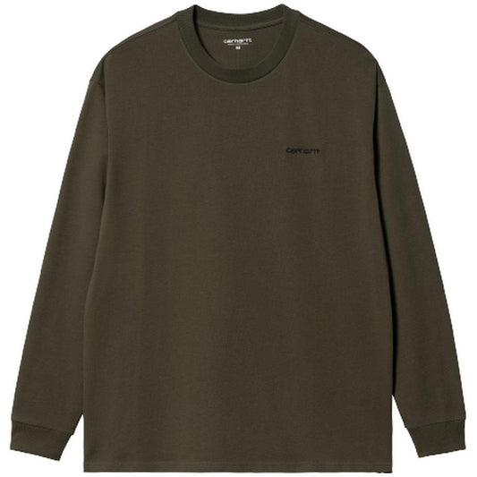 T-shirt Uomo Carhartt Wip - L/S Script Embroidery T-Shirt - Verde