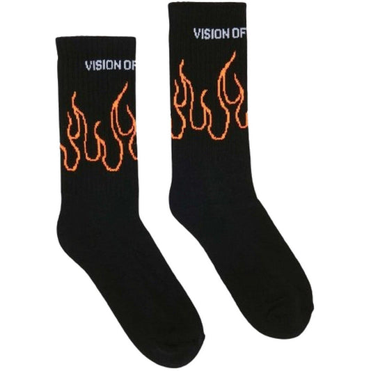 Calze Uomo Vision of Super - Black Socks With Orange Contour Flames - Nero