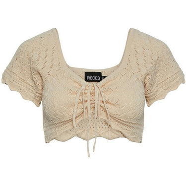 Maglie Donna Pieces - Pcbluma Ss Crochet Knit Top Bc Sww - Bianco