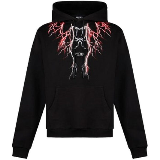 Męskie bluzy z kapturem Phobia - Czarna bluza z kapturem z czerwono-szarą błyskawicą - Czarna