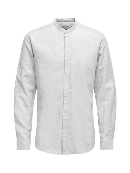 Camicie casual Uomo Only & Sons - Onscaiden Ls Solid Linen Mao Shirt Noos - Bianco