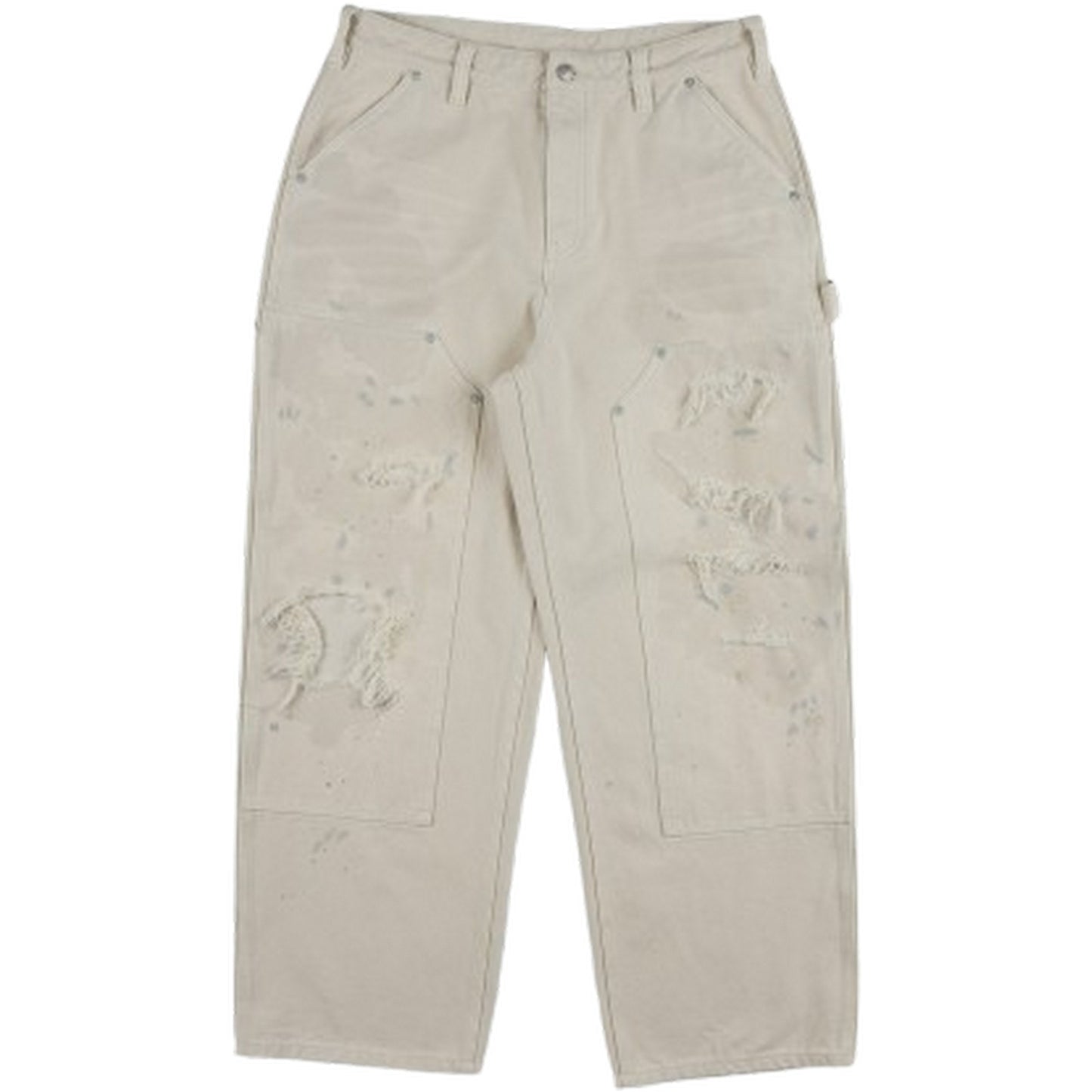 Pantaloni Uomo Evisu - Ej, Distressed Double Knee Pants - Bianco