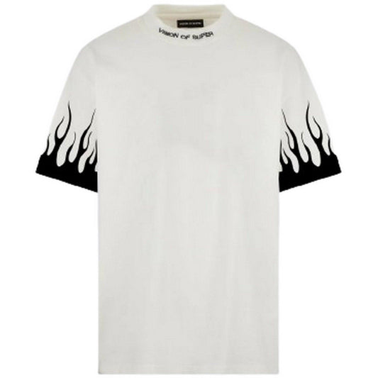 T-shirt Uomo Vision of Super - White T-Shirt With Printed Black Flames - Bianco