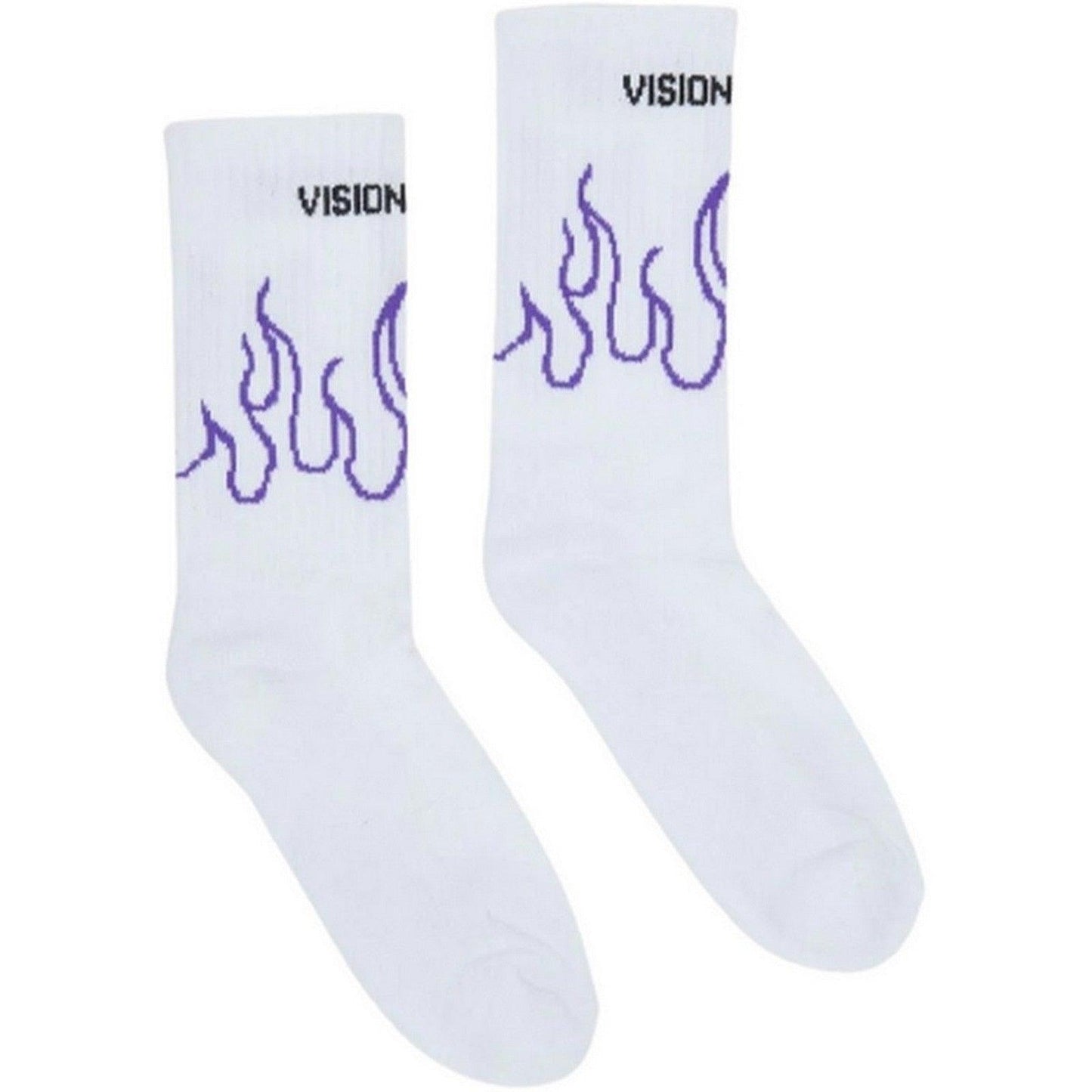 Calze Uomo Vision of Super - White Socks With Purple Contour Flames - Bianco