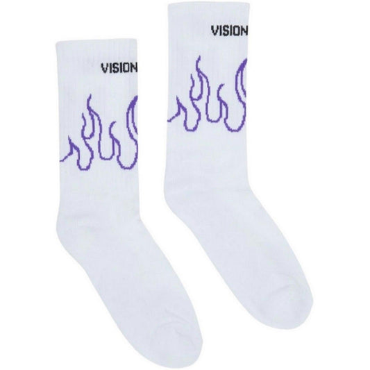 Calze Uomo Vision of Super - White Socks With Purple Contour Flames - Bianco