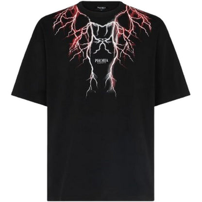 T-shirt Uomo Phobia - Black T-Shirt With Red Grey Lightning - Nero