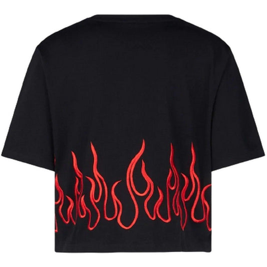 T-shirt Donna Vision of Super - Black T-Shirt With Red Embroidered Flames - Nero