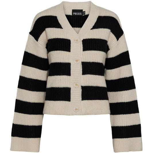 Kardigan damski - Pcnalini Ls Dzianinowy kardigan z dekoltem w kształcie litery V Bc - Czarny