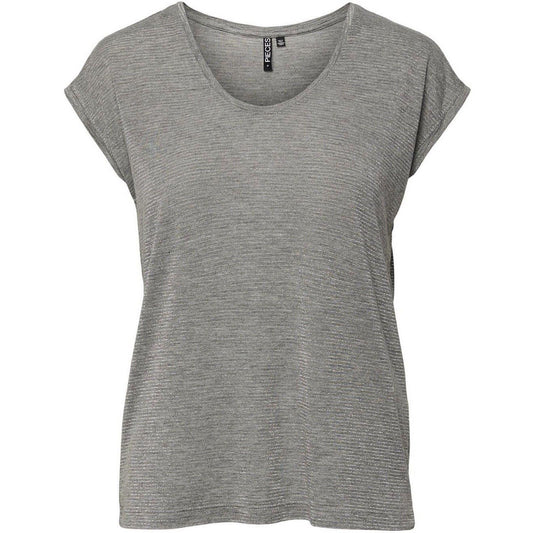 T-shirt Donna Pieces - Pcbillo Tee Lurex Stripes Noos - Grigio