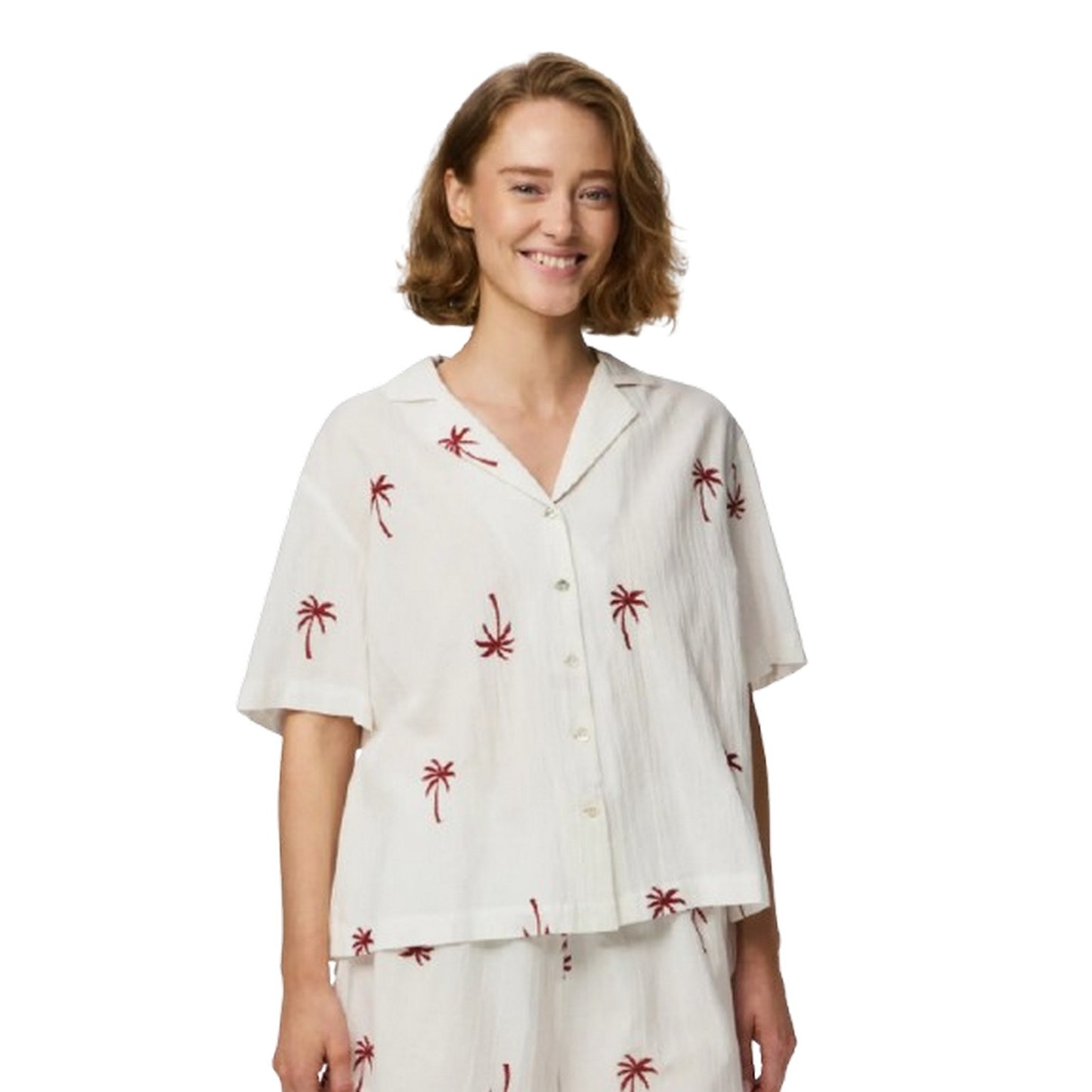 T-shirt Donna Pieces - Pckiana Ss Embrodiery Shirt Wvn Bc - Bianco