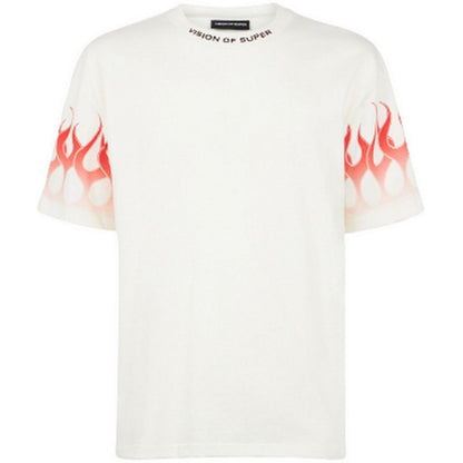 T-shirt Uomo Vision of Super - White Tshirt With Red Flames - Bianco