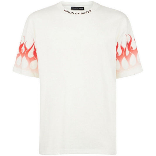 T-shirt Uomo Vision of Super - White Tshirt With Red Flames - Bianco