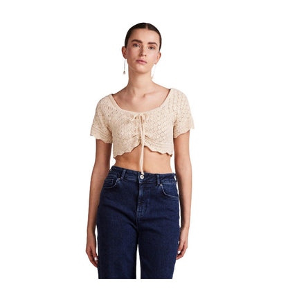 Maglie Donna Pieces - Pcbluma Ss Crochet Knit Top Bc Sww - Bianco