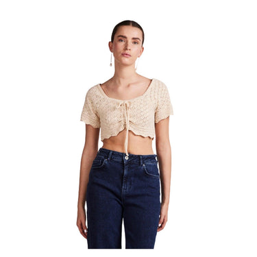 Maglie Donna Pieces - Pcbluma Ss Crochet Knit Top Bc Sww - Bianco