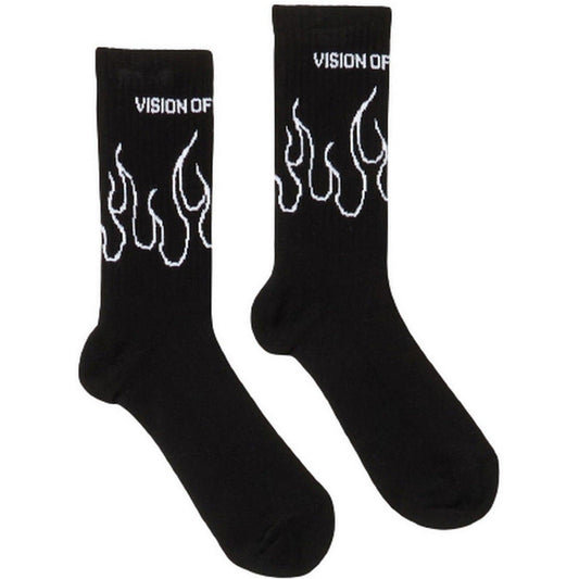Calze Uomo Vision of Super - Black Socks With White Contour Flames - Nero