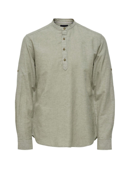 Camicie casual Uomo Only & Sons - Onscaiden Ls Half Placket Linen Shirt - Verde