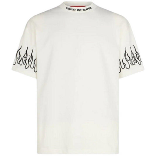 T-shirt Uomo Vision of Super - White T-Shirt With Black Flames - Bianco