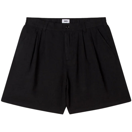 Pantaloncini Uomo Obey - Foster Pleated Linen Short - Nero