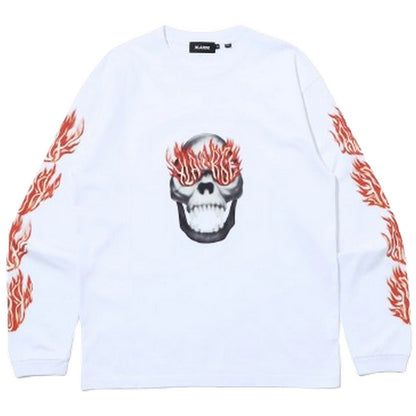 Maglie a manica lunga Unisex XLarge - Skull In Flames L/S Tee - Bianco